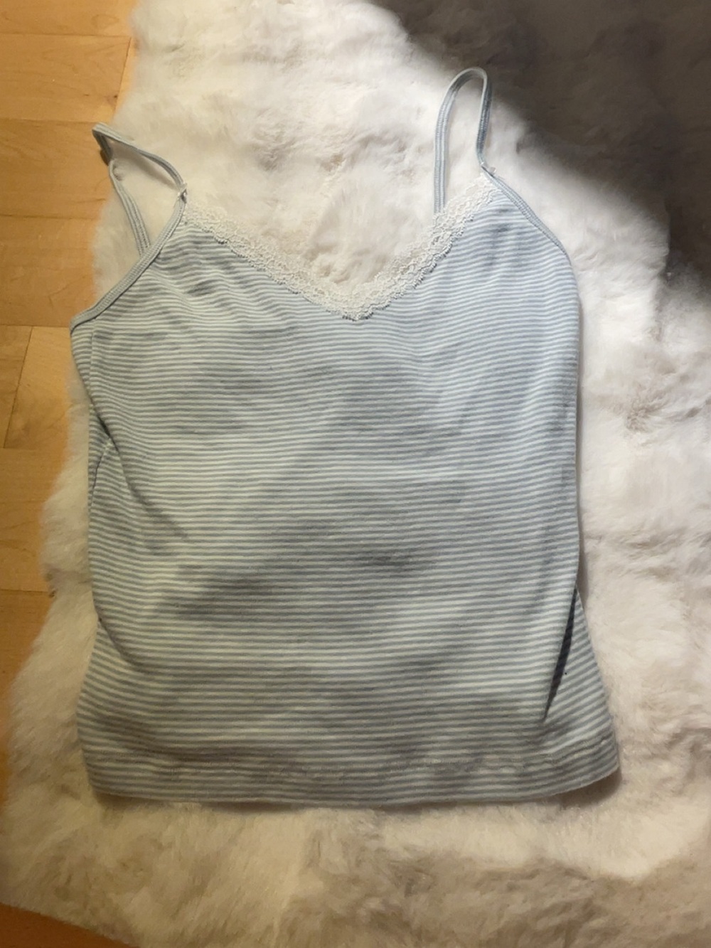 Brandy Melville Light Blue & White Striped Lace-Trim Cami